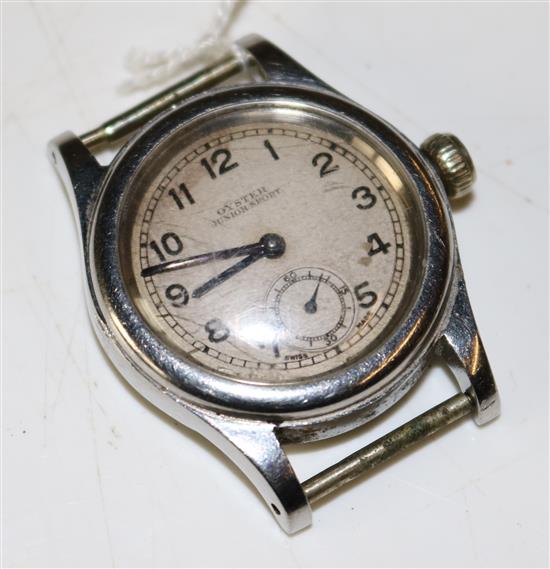 A gentlemans late 1930s? stainless steel Oyster Junior Sport manual wind wrist watch, no strap.